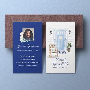 Luxury Coastal Watercolor Door Real Estate Photo Business Card