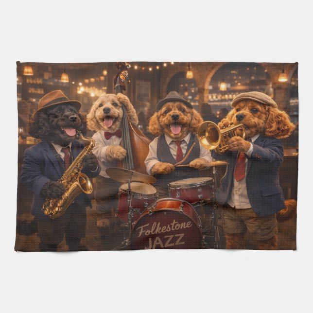 Luxury Cockapoo Jazz Band  Print Kitchen Towel (Horizontal)
