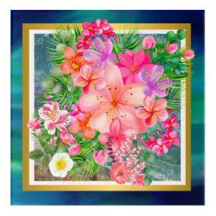 Luxury Colorful Flowers Pink, Green, Purple, Gold Acrylic Print