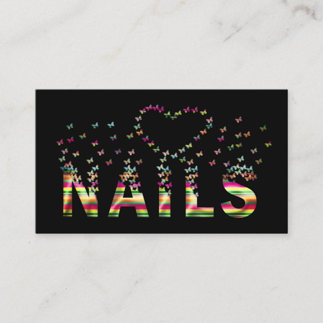 Luxury colorful rainbow butterflies nails logo business card (Front)