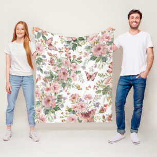 Luxury Colorful  Wildflower Flower blue butterfly  Fleece Blanket