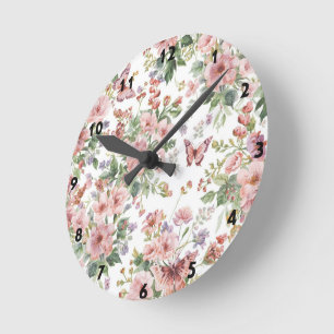 Luxury Colorful Wildflower Flower blue butterfly Round Clock