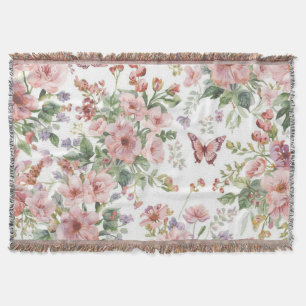 Luxury Colorful Wildflower Flower blue butterfly Throw Blanket