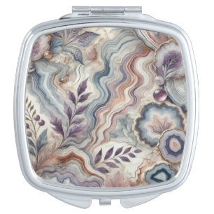 Luxury Compact Mirror - Geode Marble & Gold Accent