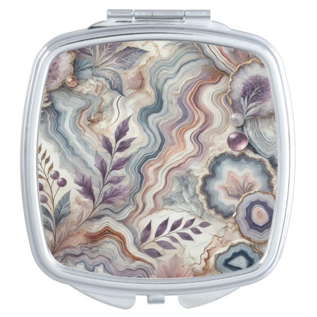 Luxury Compact Mirror - Geode Marble & Gold Accent (Front)