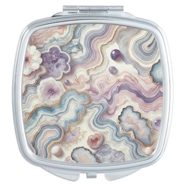 Luxury Compact Mirror - Geode Marble & Gold Accent (Front)
