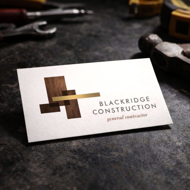 Luxury Contractor Construction Wood Logo Business Card (Creator Uploaded)