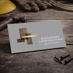 Luxury Contractor Construction Wood Logo Gray Business Card