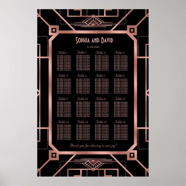Luxury Copper Black Great Gatsby Seating Chart (Front)