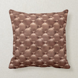 Luxury Copper Bronze Tufted Leather Opulent Glam Throw Pillow