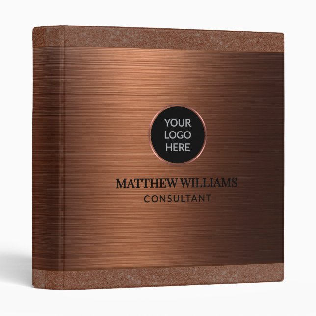 Luxury Copper Brushed Metal  3 Ring Binder (Front/Spine)