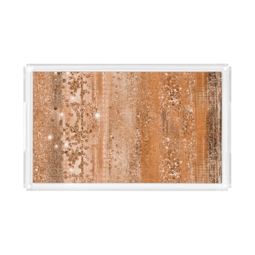 Luxury Copper Glitter Brush Strokes Acrylic Tray