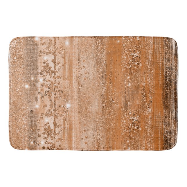 Luxury Copper Glitter Brush Strokes Bath Mat (Front)