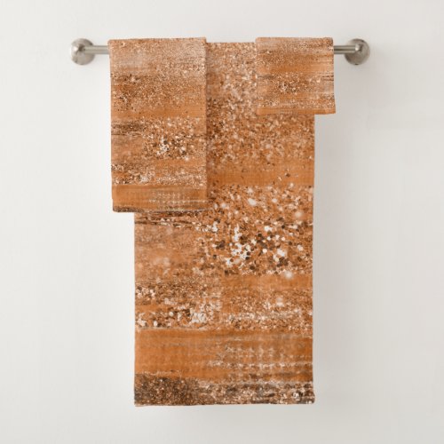 Luxury Copper Glitter Brush Strokes Bath Towel Set