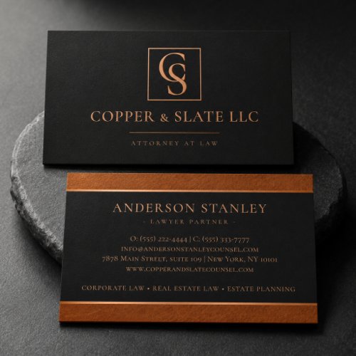 Luxury Copper & Slate Attorney Business Card