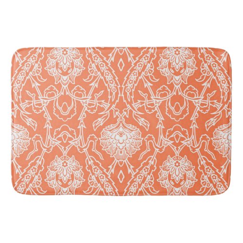 Luxury Coral and White Damask Pattern Decorative Bath Mat