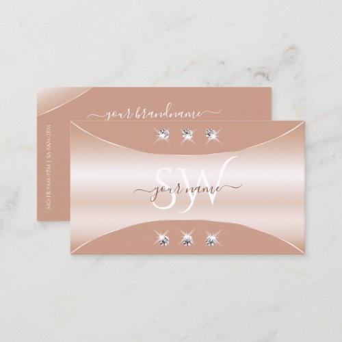 Luxury Coral Rose Gold Decor Jewels and Monogram Business Card
