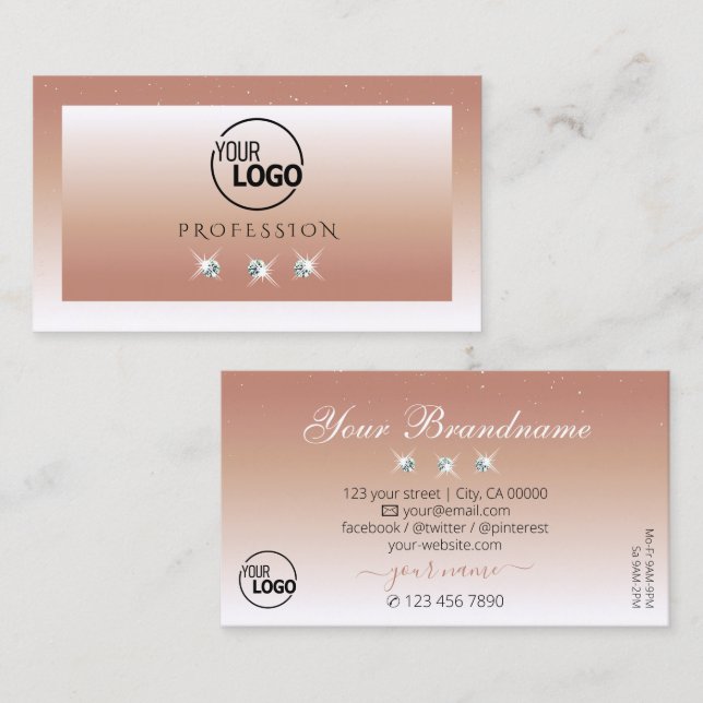 Luxury Coral White Ombre Sparkle Diamonds Add Logo Business Card (Front/Back)