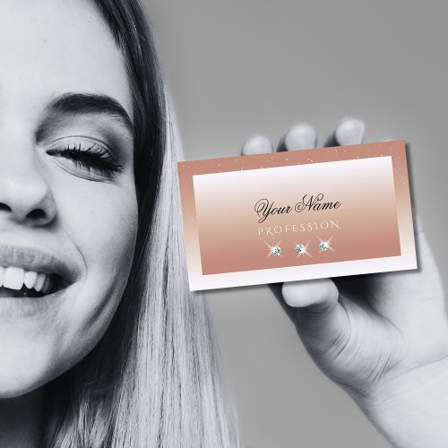 Luxury Coral White Ombre Sparkle Diamonds Stylish Business Card