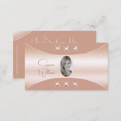 Luxury Coral with Rose Gold Decor Jewels and Photo Business Card