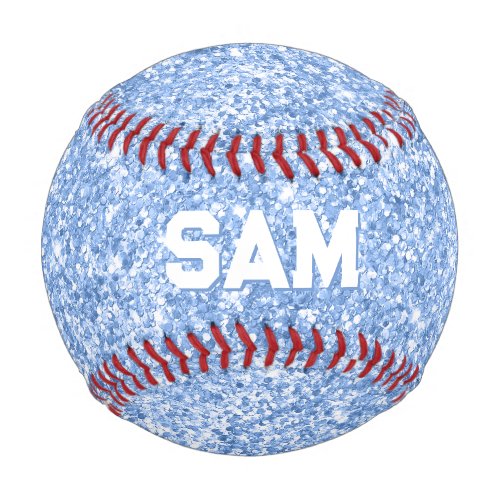 Luxury Cornflower Blue Glitter Bold Sport Monogram Baseball
