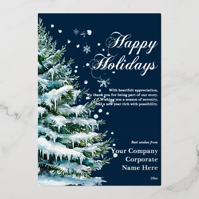 Luxury Corporate Snow Evergreen Holiday Foil Card (Front)
