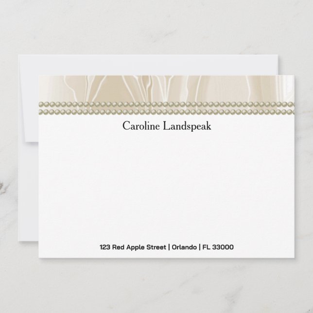 Luxury correspondence Custom Cream Silk & Pearls Note Card (Front)