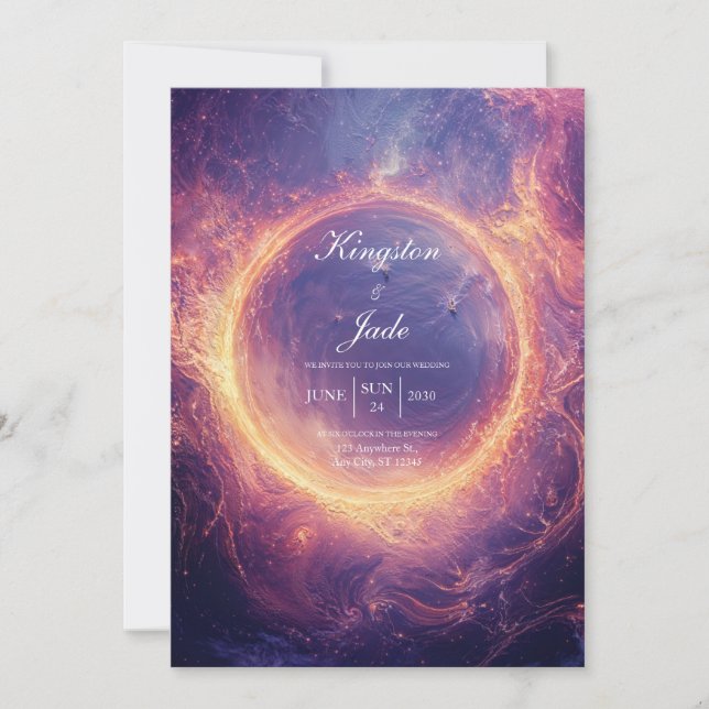 Luxury Cosmic Portal Fire Ring Wedding Invitation (Front)