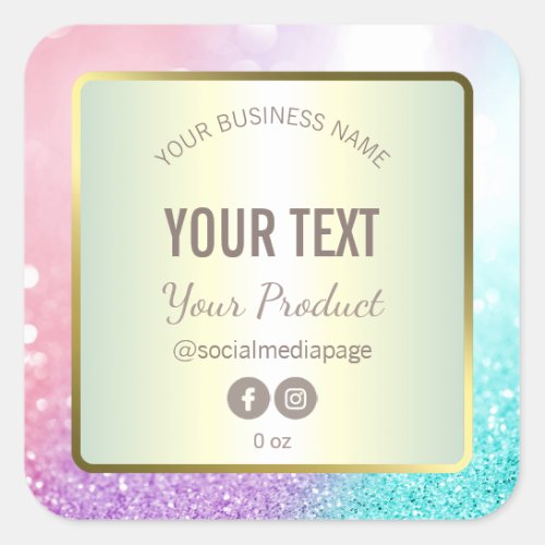 Luxury Cotton Candy Pastel Glitter Product Labels