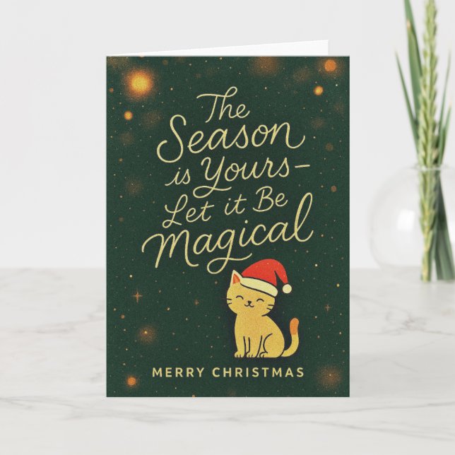 Luxury Cozy Santa Cat Christmas Card (Front)