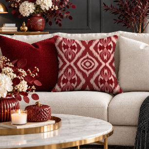 Luxury Cranberry Ikat Decorative Accent Pillow