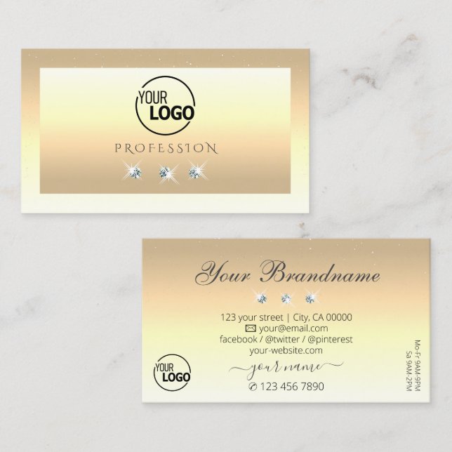Luxury Cream Beige Ombre Sparkle Diamonds Add Logo Business Card (Front/Back)