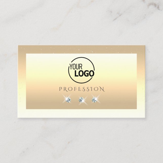 Luxury Cream Beige Ombre Sparkle Diamonds Add Logo Business Card (Front)