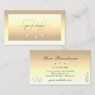 Luxury Cream Beige Ombre Sparkle Diamonds Initials Business Card
