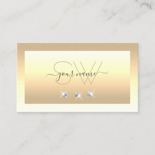 Luxury Cream Beige Ombre Sparkle Diamonds Initials Business Card