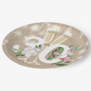 Luxury Cream Champagne Floral 30th Birthday Paper Plates