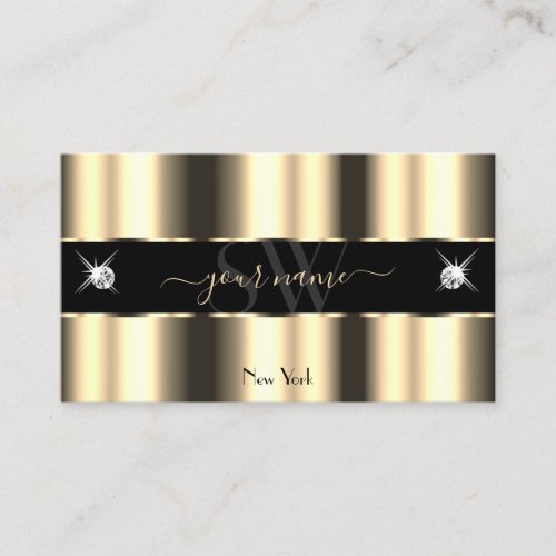 Luxury Cream Golden Black Sparkle Jewels Initials Business Card