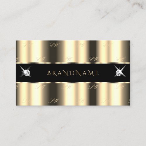 Luxury Cream Golden Black Sparkle Jewels Monogram Business Card