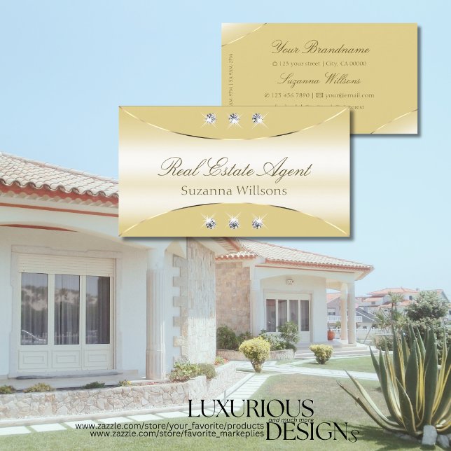 Luxury Cream with Gold Ornate Sparkling Diamonds Business Card (Creator Uploaded)
