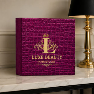 Luxury Crocodile Leather Elegant Gold Monogram 3 Ring Binder