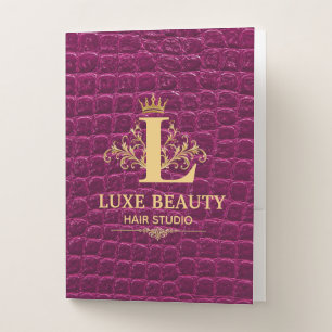 Luxury Crocodile Leather Elegant Gold Monogram Pocket Folder