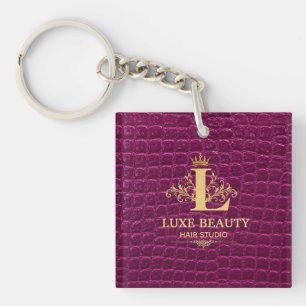 Luxury Crocodile Leather Monogram Gold Initial Keychain