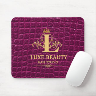 Luxury Crocodile Leather Monogram Gold Initial Mouse Pad