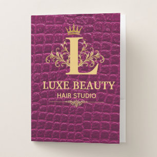 Luxury Crocodile Leather Monogram Gold Initial Pocket Folder