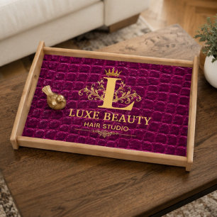 Luxury Crocodile Leather Monogram Gold Initial  Serving Tray