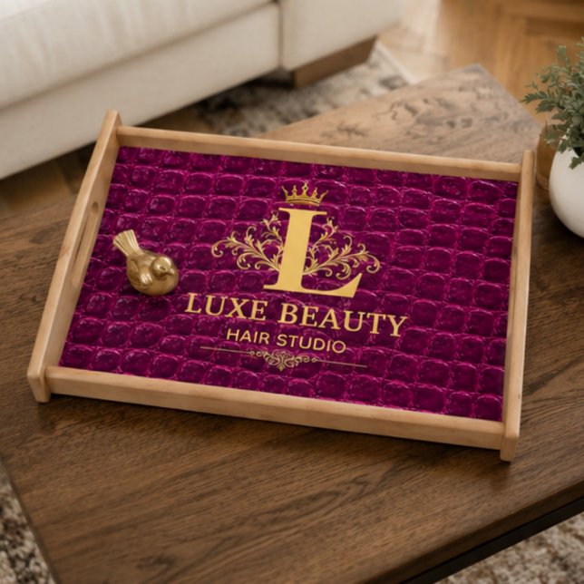 Luxury Crocodile Leather Monogram Gold Initial  Serving Tray (Creator Uploaded)