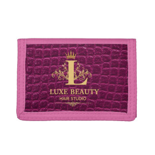Luxury Crocodile Leather Monogram Gold Initial Tri-fold Wallet