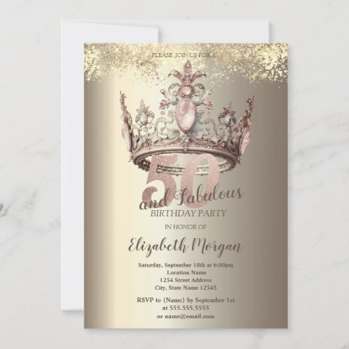 Luxury Crown Gold Confetti 50th Birthday Invitation
