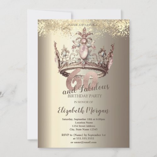 Luxury Crown Gold Confetti 60th Birthday Invitation