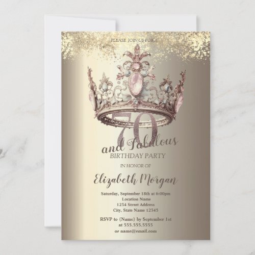 Luxury Crown Gold Confetti 70th Birthday Invitation